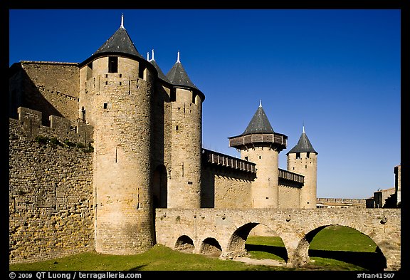 Chateau Comtal inside medieval city. Carcassonne, France (color)