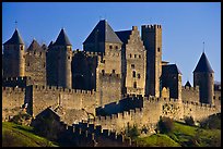 Castle and ramparts, medieval city. Carcassonne, France (color)