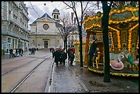 Street carousel and church. Grenoble, France ( color)