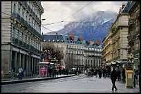 Downtown street on wintry day. Grenoble, France (color)