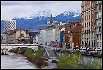 Isere riverbank and snowy mountains. Grenoble, France (color)