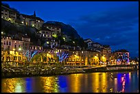 Night view with Isere River and illuminations reflected. Grenoble, France (color)