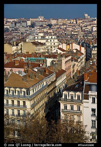 Aerial view of city heart. Lyon, France (color)