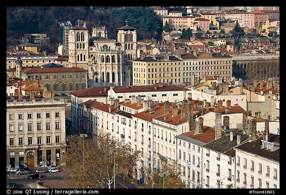 View of city and Saint Jean Cathedral. Lyon, France