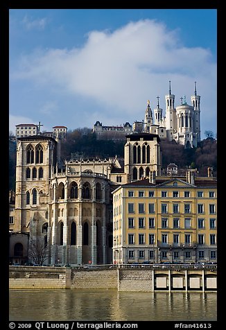 Saint Jean Cathedral and Notre Dame of Fourviere basilica. Lyon, France (color)