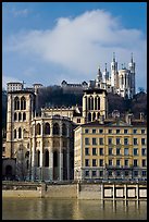 Saint Jean Cathedral and Notre Dame of Fourviere basilica. Lyon, France