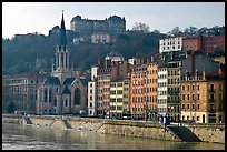 Saint George church and houses on the banks of the Saone River. Lyon, France (color)