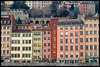 Painted houses on banks of the Saone River. Lyon, France (color)