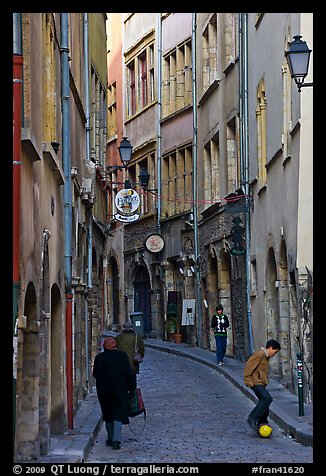Narrow street in old city. Lyon, France (color)