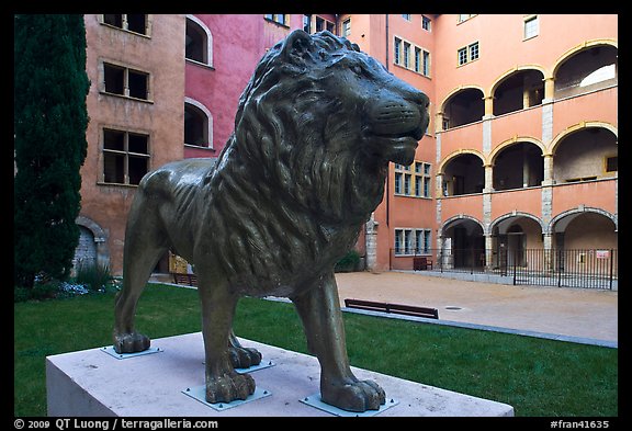 Lion sculpture, Maison des Avocats, historic district. Lyon, France