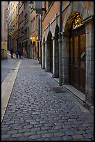 Cobblestone pavement on historic distric street. Lyon, France