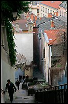 People climbing stairs to Fourviere Hill. Lyon, France (color)