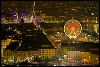 Bellecour square with Ferris wheel at night, seen from above. Lyon, France