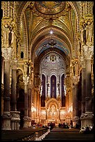 Inside Notre-Dame de Fourviere Basilique, decorated with frescos. Lyon, France