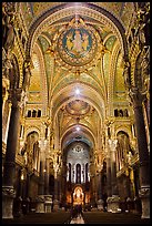 Heavily decorated dome of  Notre Dame of Fourviere basilic. Lyon, France