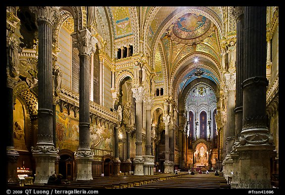 Interior of Basilica Notre-Dame of Fourviere designed by Pierre Bossan. Lyon, France