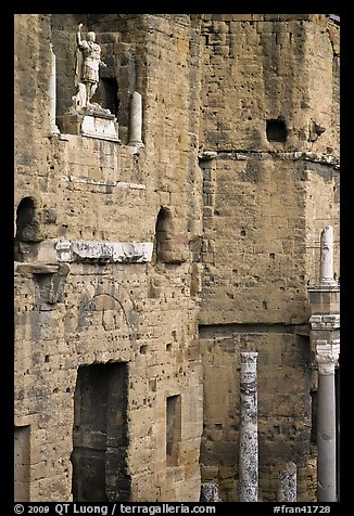 Detail of the stage wall of the Roman theatre, Orange. Provence, France