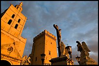 Towers and statues at sunset. Avignon, Provence, France