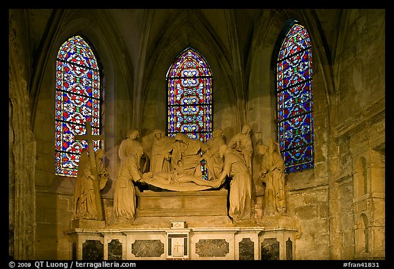 Christ sculpture and stained glass windows, St Trophime church. Arles, Provence, France (color)