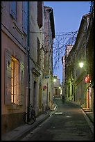 Narrow street at night. Arles, Provence, France (color)