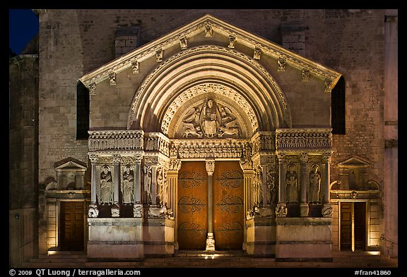 Portal of Trophime church with representation of the Last Judgment. Arles, Provence, France (color)