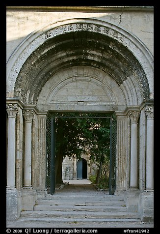 Gate of St Honoratus church, Alyscamps. Arles, Provence, France