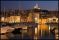 Harbor and Notre Dame de la Garde Basilic on hill. Marseille, France ( color)