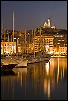Old Harbor and Basilica Notre Dame de la Garde. Marseille, France (color)
