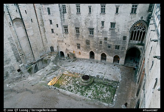 Courtyard of honnor from above, Papal Palace. Avignon, Provence, France