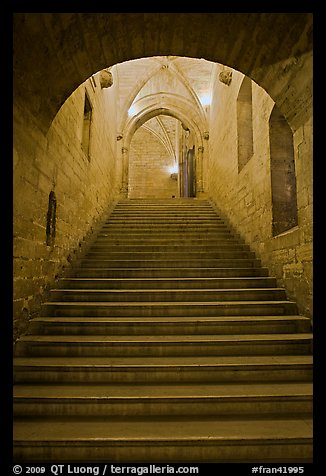 Stairs inside Palace of the Popes. Avignon, Provence, France (color)
