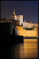 Rhone River, St Benezet Bridge and Palais des Papes at night. Avignon, Provence, France ( color)