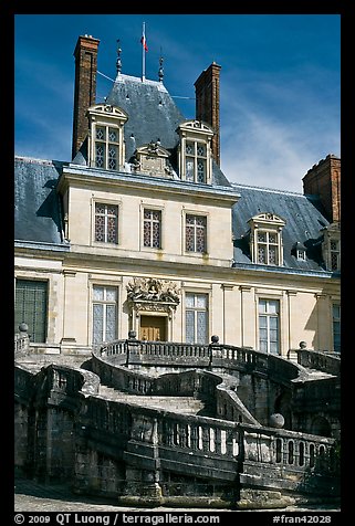 Staircase and Palace of Fontainebleau. France (color)