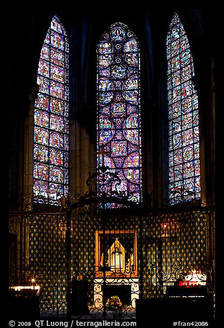 Chapel and stained glass windows, Chartres Cathedral. France (color)