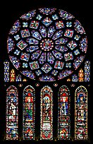 Set of rose window with five lancets called Rose of France, Chartres Cathedral. France ( color)