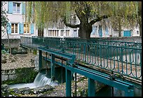 Bridge above canal lock and willow, Chartres. France (color)