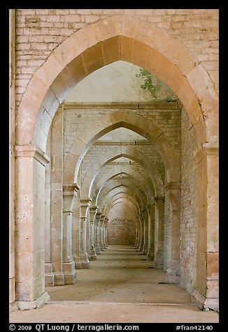 Row of arches, Abbaye de Fontenay. Burgundy, France (color)