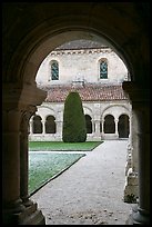 Garden seen from cloister, Abbaye de Fontenay. Burgundy, France