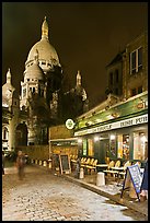 Sacre-Coeur basilica and restaurant by night, Montmartre. Paris, France (color)