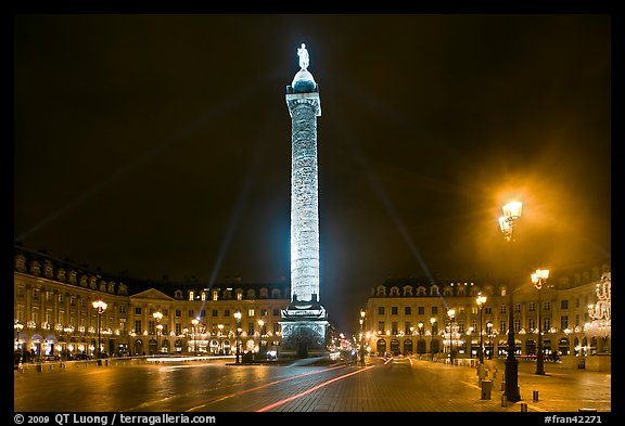 Column and place Vendome by night. Paris, France