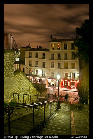 Looking down stairway by night, Montmartre. Paris, France (color)