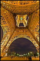 Eiffel Tower from below and Champs de Mars at night. Paris, France (color)