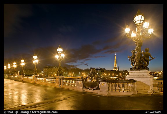 Lamps on Pont Alexandre III by night. Paris, France