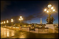 Lamps on Pont Alexandre III by night. Paris, France (color)