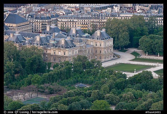 Senate and Luxembourg gardens from above. Quartier Latin, Paris, France (color)