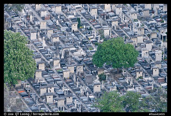 Aerial view of tombs, Montparnasse Cemetery. Paris, France (color)