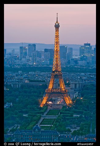 Eiffel Tower, Champs de Mars, La Defense seen from Tour Montparnasse. Paris, France