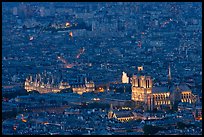 Aerial night view with Notre-Dame and Hotel de Ville. Paris, France ( color)