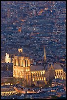 Aerial view of Notre-Dame de Paris Cathedral at night. Paris, France ( color)