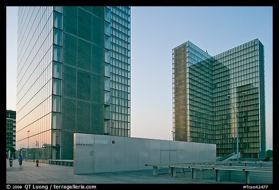 Towers of the  Bibliotheque Nationale de France at sunset. Paris, France (color)