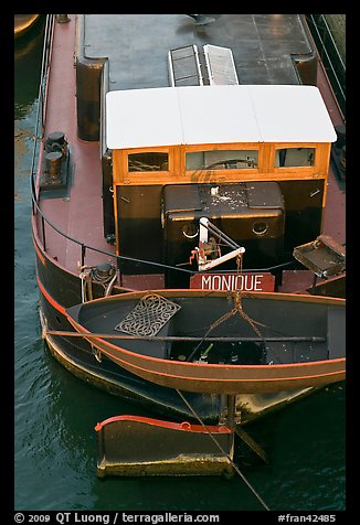 Reconverted peniche (barge). Paris, France (color)